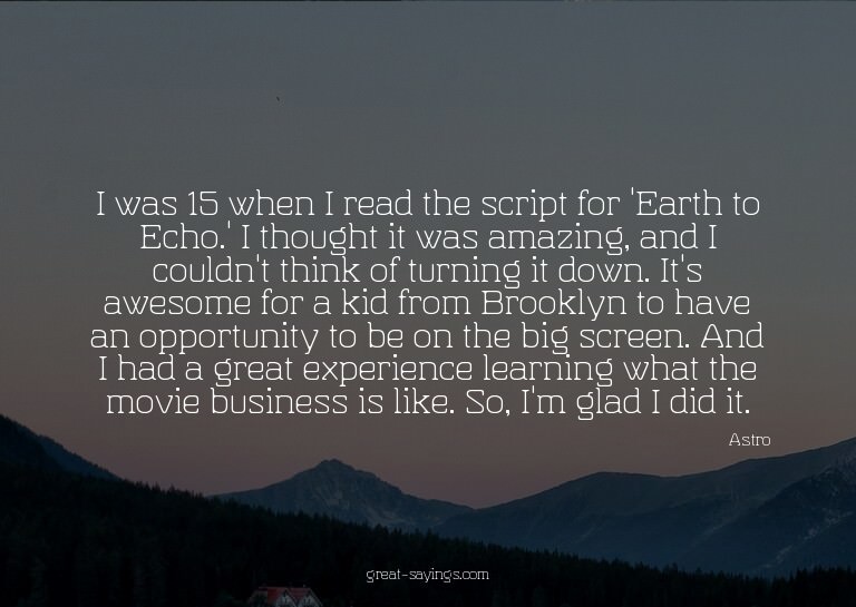 I was 15 when I read the script for 'Earth to Echo.' I