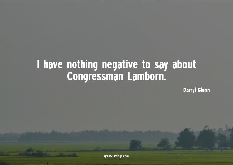 I have nothing negative to say about Congressman Lambor