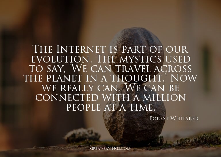The Internet is part of our evolution. The mystics used