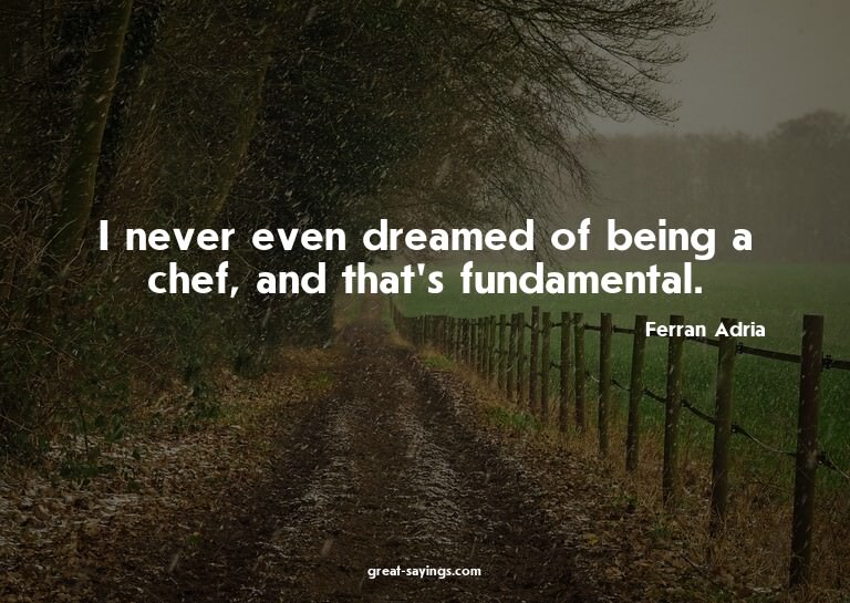 I never even dreamed of being a chef, and that's fundam