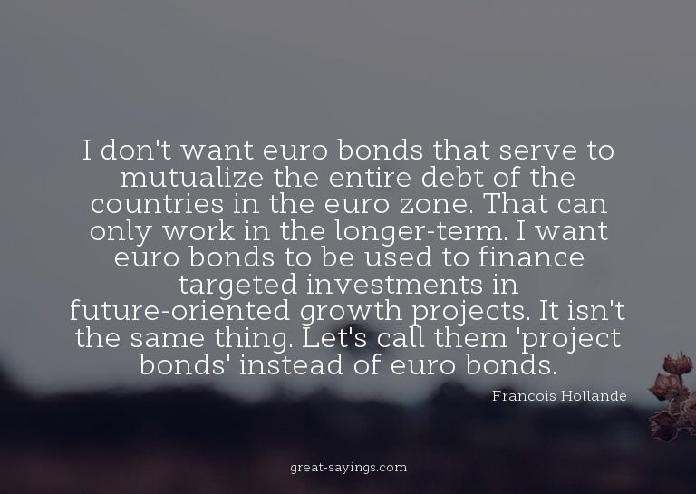 I don't want euro bonds that serve to mutualize the ent