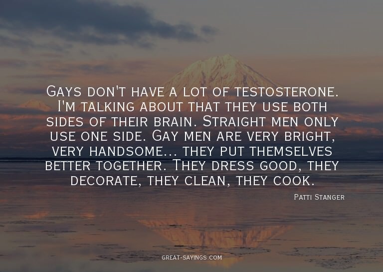 Gays don't have a lot of testosterone. I'm talking abou
