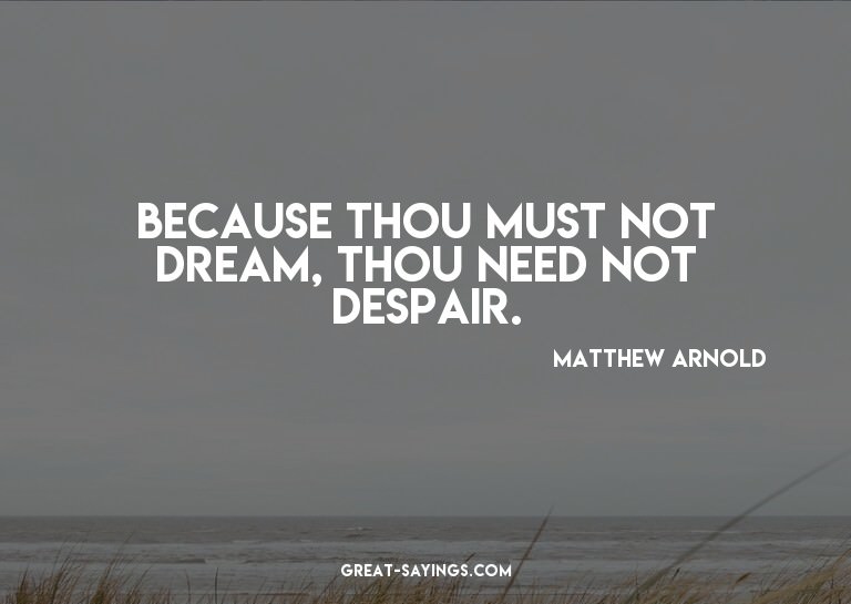 Because thou must not dream, thou need not despair.

