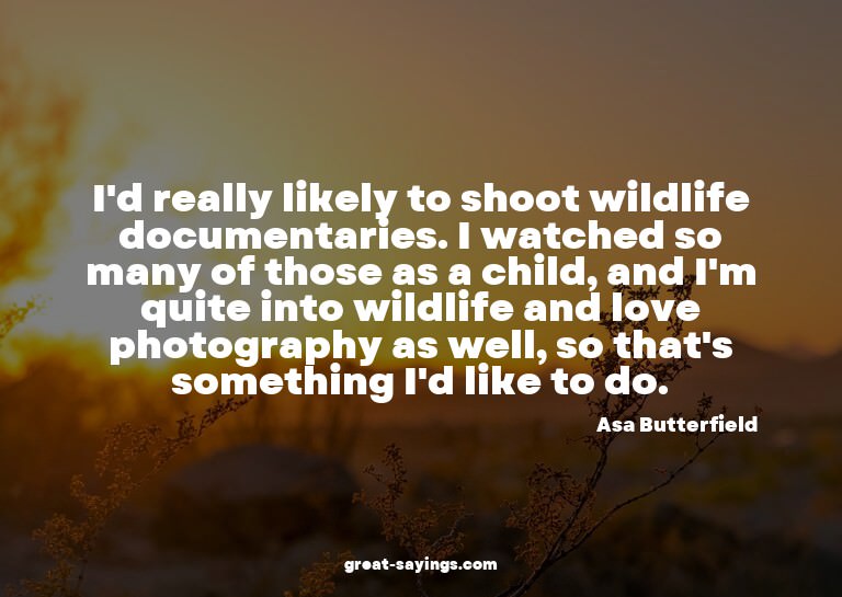 I'd really likely to shoot wildlife documentaries. I wa