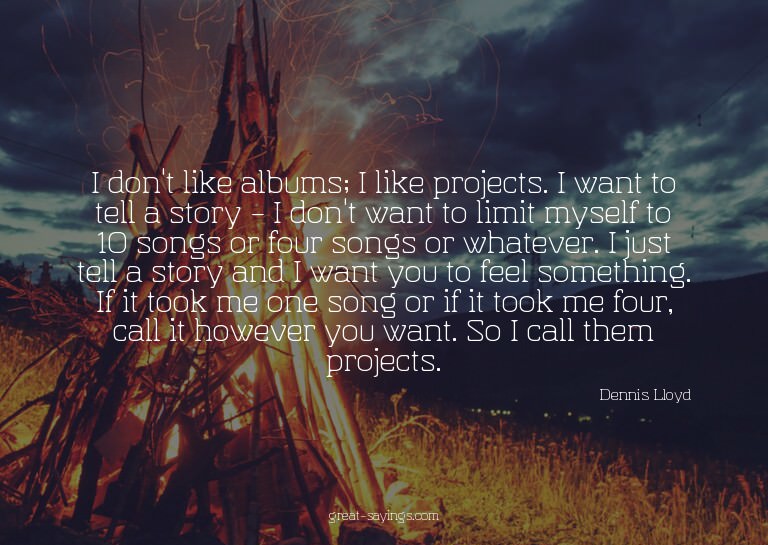 I don't like albums; I like projects. I want to tell a