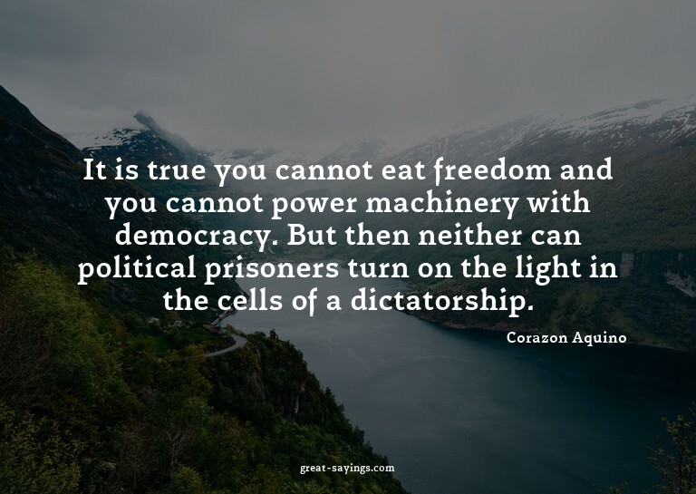 It is true you cannot eat freedom and you cannot power