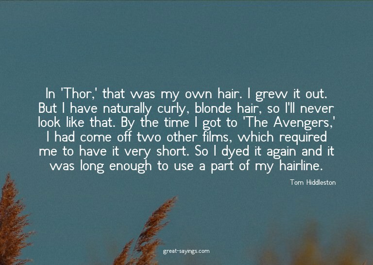 In 'Thor,' that was my own hair. I grew it out. But I h