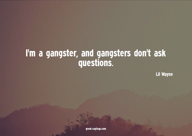 I'm a gangster, and gangsters don't ask questions.

