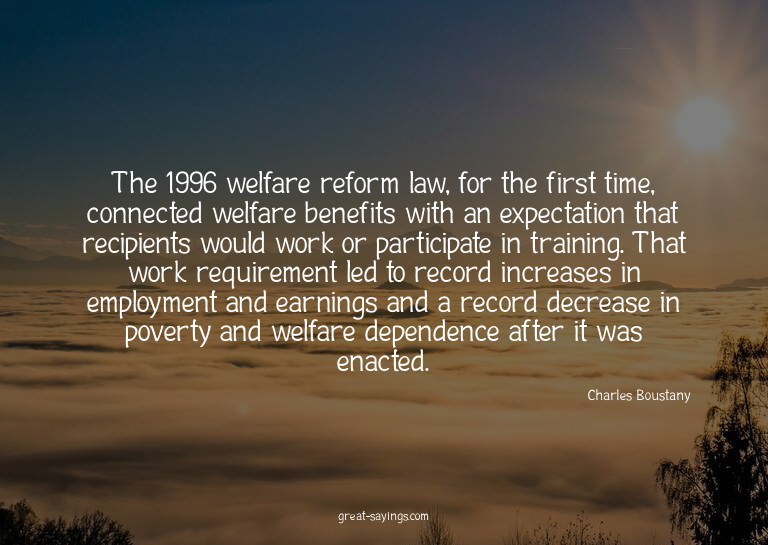 The 1996 welfare reform law, for the first time, connec