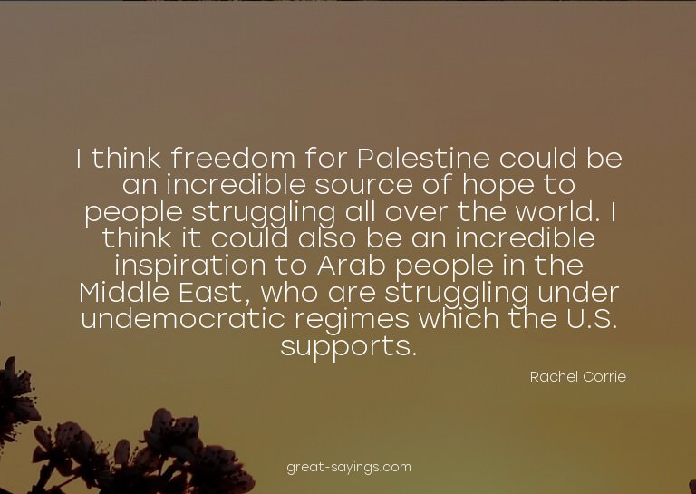 I think freedom for Palestine could be an incredible so