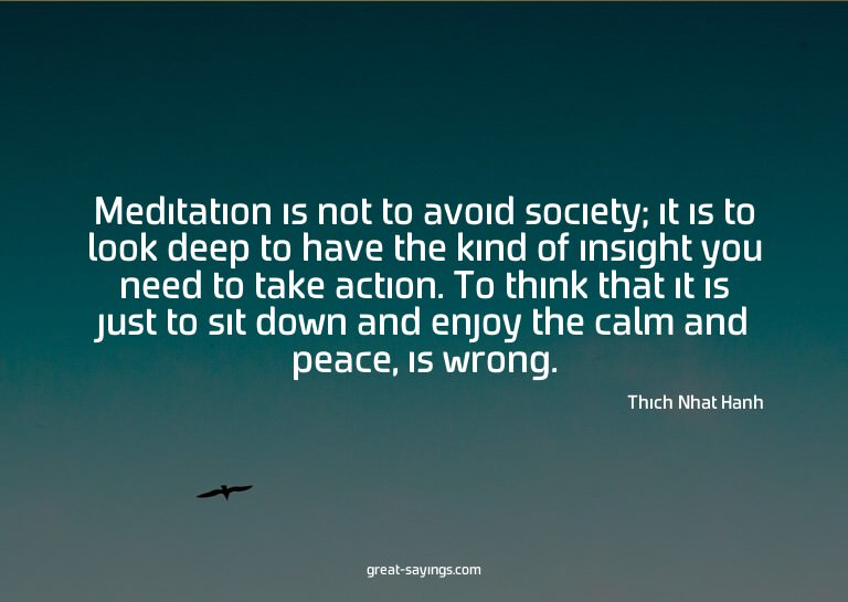 Meditation is not to avoid society; it is to look deep