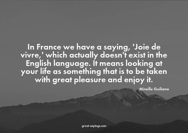 In France we have a saying, 'Joie de vivre,' which actu