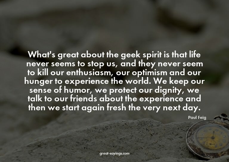What's great about the geek spirit is that life never s