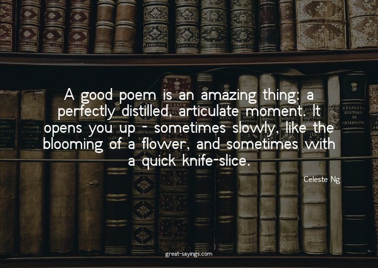 A good poem is an amazing thing: a perfectly distilled,