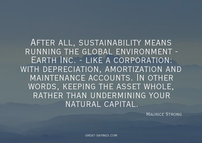 After all, sustainability means running the global envi