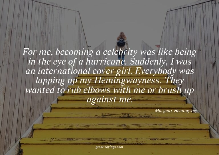 For me, becoming a celebrity was like being in the eye