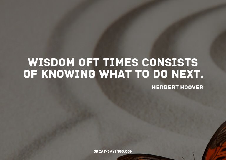 Wisdom oft times consists of knowing what to do next.

