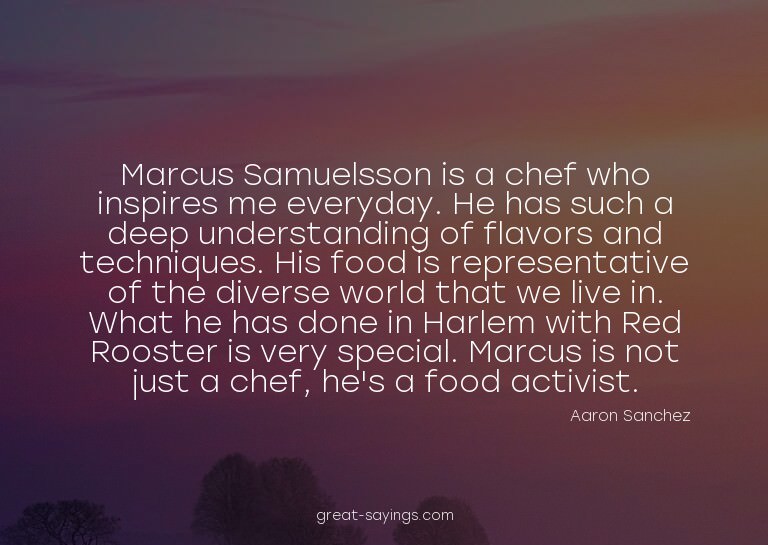 Marcus Samuelsson is a chef who inspires me everyday. H