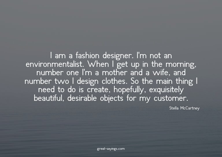 I am a fashion designer. I'm not an environmentalist. W