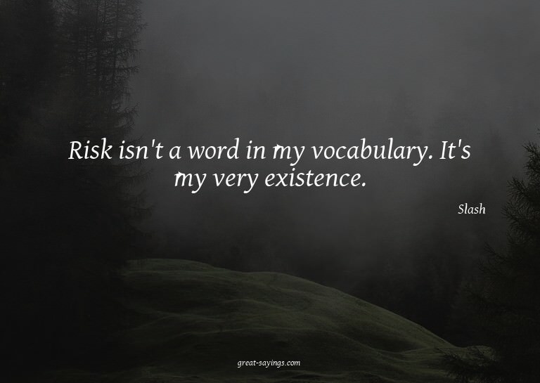 Risk isn't a word in my vocabulary. It's my very existe