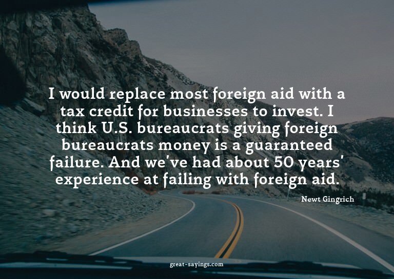 I would replace most foreign aid with a tax credit for