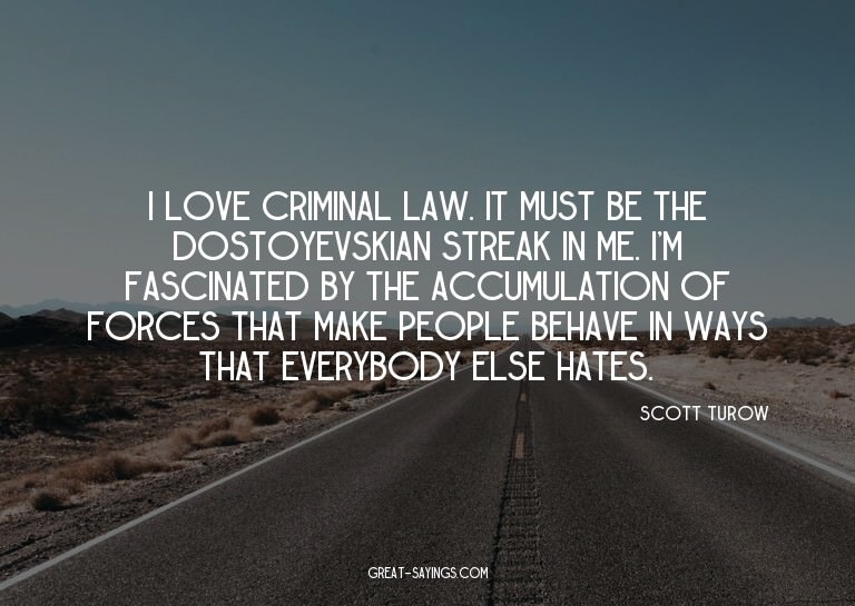 I love criminal law. It must be the Dostoyevskian strea